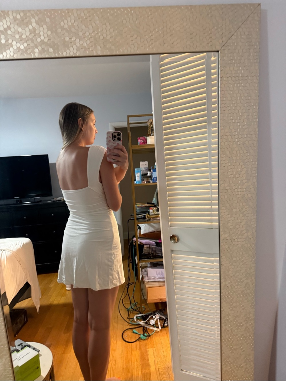 Oh Polly White V-Neck Ruched Mini Dress - Picture 3 of 5